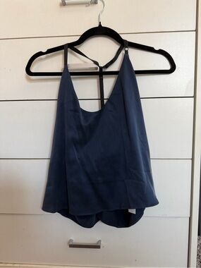 lunya Navy Satin Scoop Neck Cami